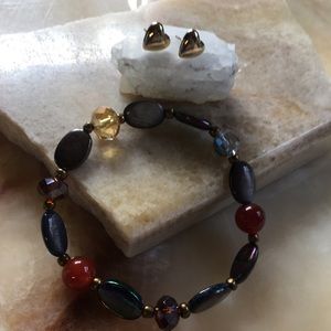 Sale 🎈jewelry bundle lot 🎈stone glass stretch bracelet gold heart earrings